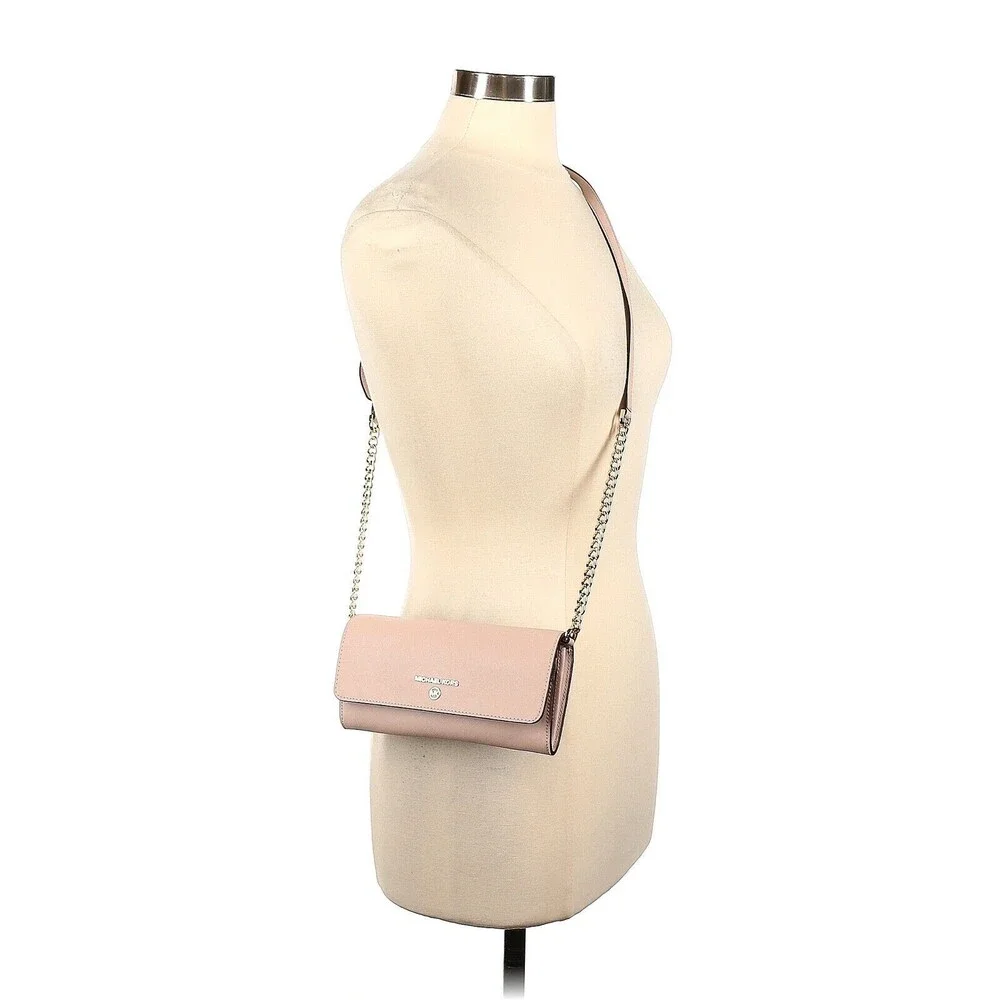 MICHAEL KORS Jet Set Charm Soft Pink Leather Wallet On A Chain Crossbody Bag